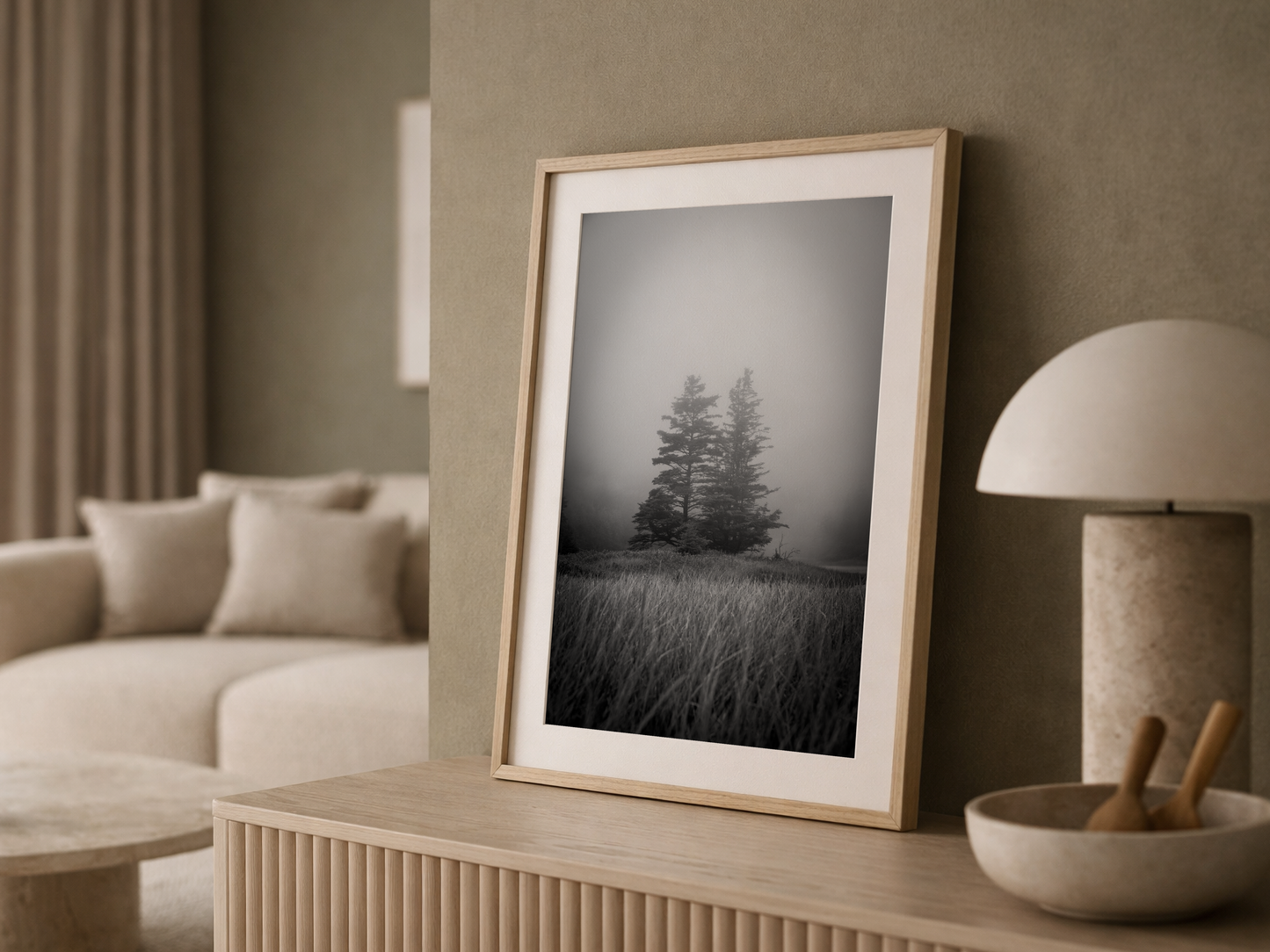 Two Trees in the Fog black & white | Bar Harbor Maine Coastal Landscape Fine Art Photography Print (Copy)