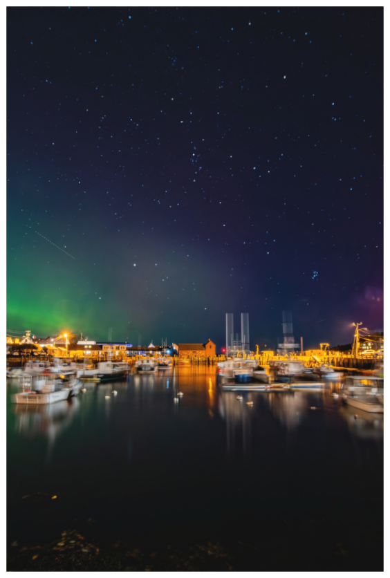Main image October 10, 2024 Northern Lights over Motif #1 Rockport, Massachusetts – Portrait Mode Astrophotography