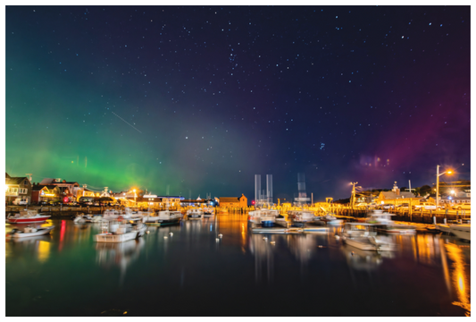 Main image October 10, 2024 Northern Lights over Motif #1 Rockport, Massachusetts – Landscape Mode Astrophotography
