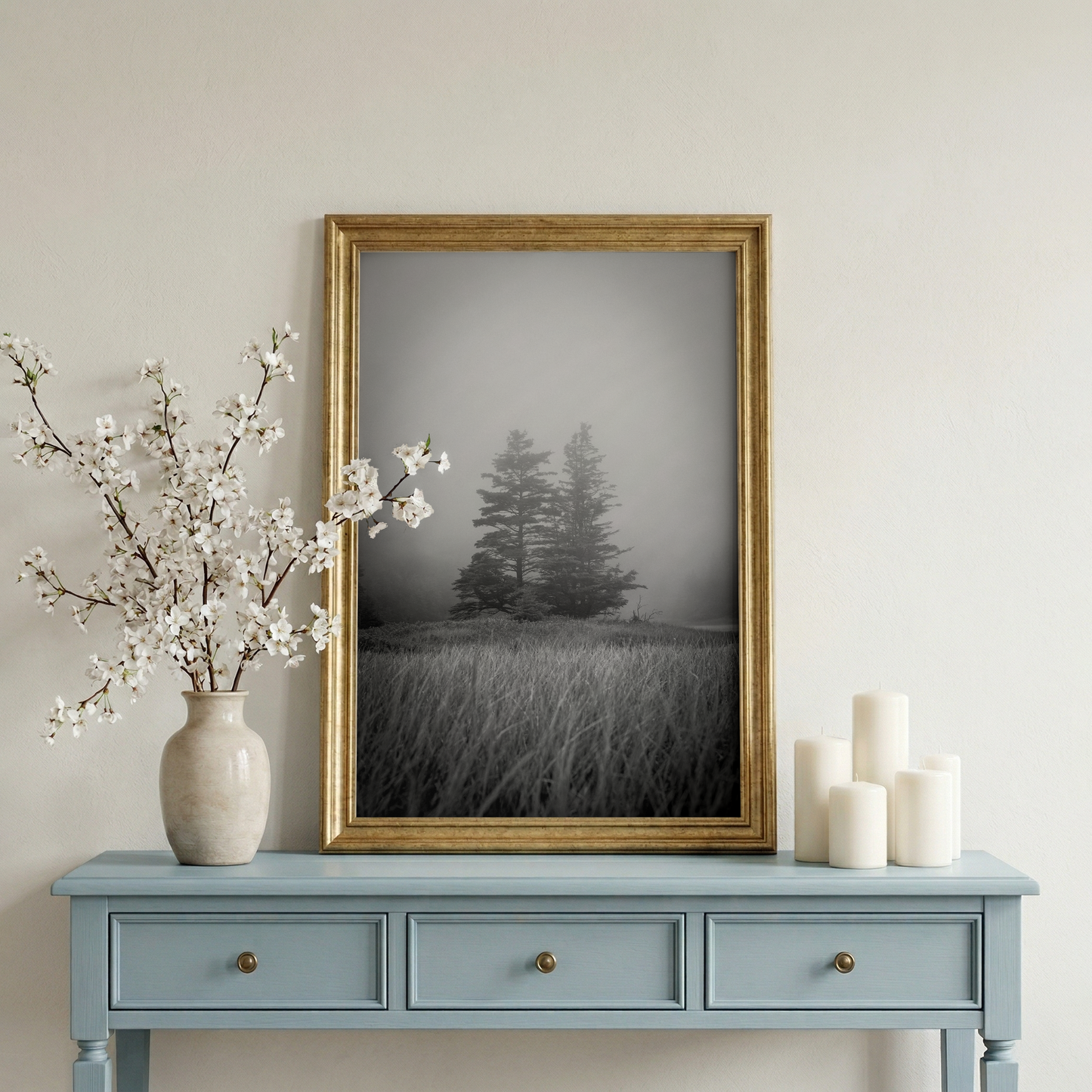 Two Trees in the Fog black & white | Bar Harbor Maine Coastal Landscape Fine Art Photography Print (Copy)