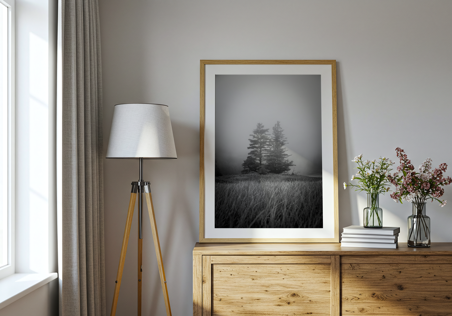 Two Trees in the Fog black & white | Bar Harbor Maine Coastal Landscape Fine Art Photography Print (Copy)