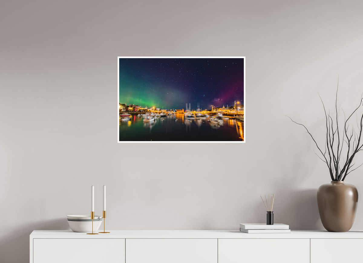 30 x 20″, Matte Prints for shopfy October 10, 2024 Northern Lights over Motif #1 Rockport, Massachusetts – Landscape Mode Astrophotography