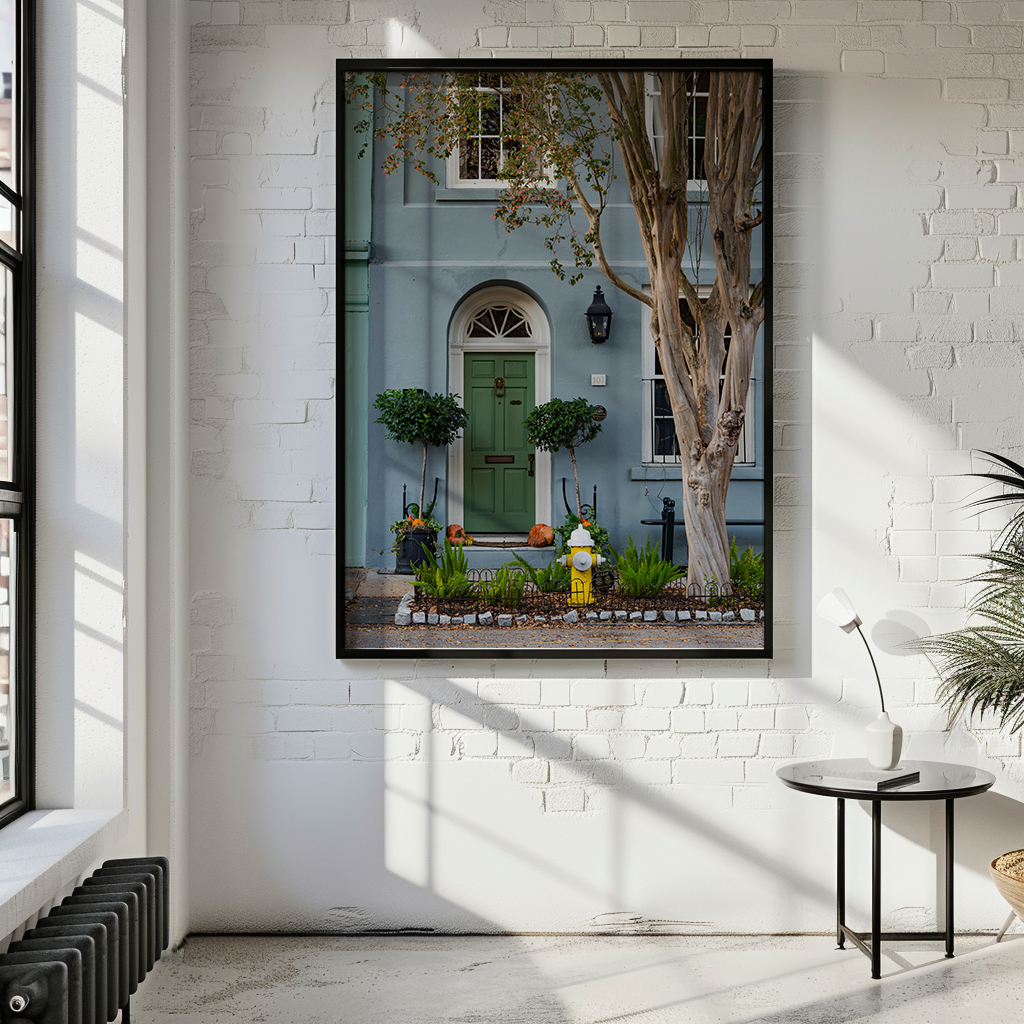 GREEN DOOR AND YELLOW FIRE HYDRANT  | SOUTH CAROLINA - Landscape Fine Art Photography Print