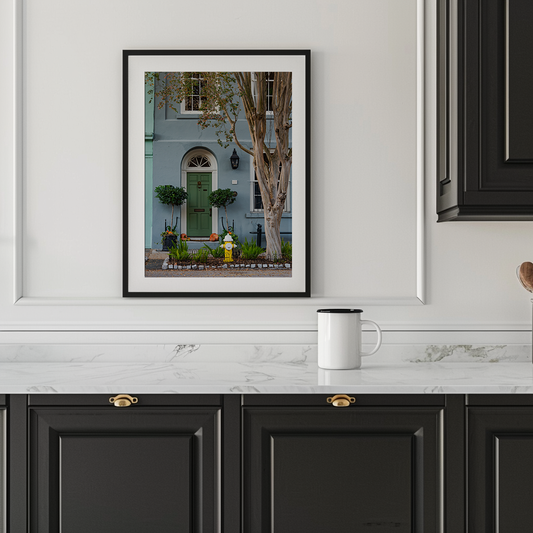 GREEN DOOR AND YELLOW FIRE HYDRANT  | SOUTH CAROLINA - Landscape Fine Art Photography Print